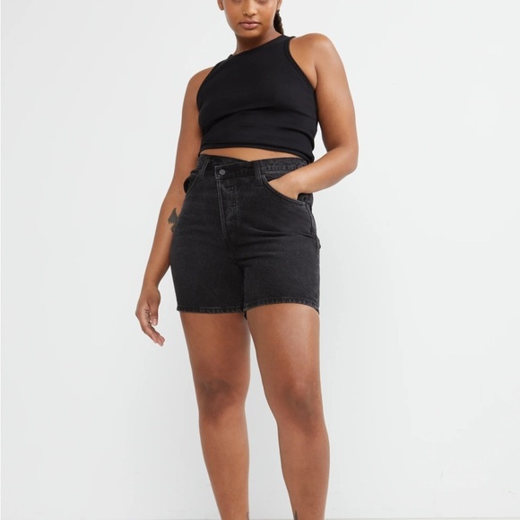 Oak + Fort Black CROSSFRONT JEAN Denim Women's Shorts size 27 - Picture 3 of 12